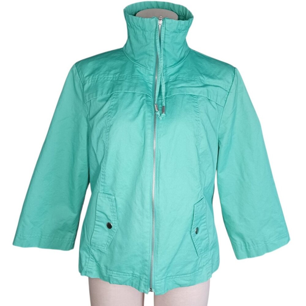 Studio Works Petite Large Canvas Spring Jacket Seafoam Green Lined Full Zip - Picture 2 of 14